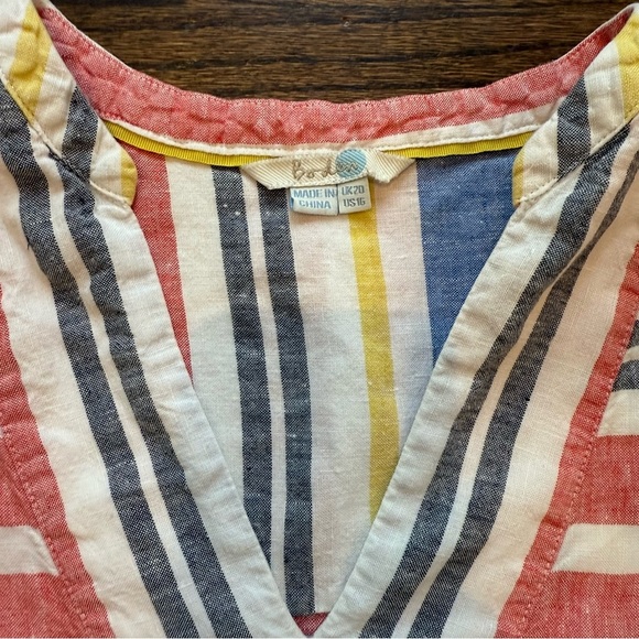 Boden 100% Linen V-Neck Striped Blouse for Spring Summer Beach Vacation Coastal - Picture 2 of 7
